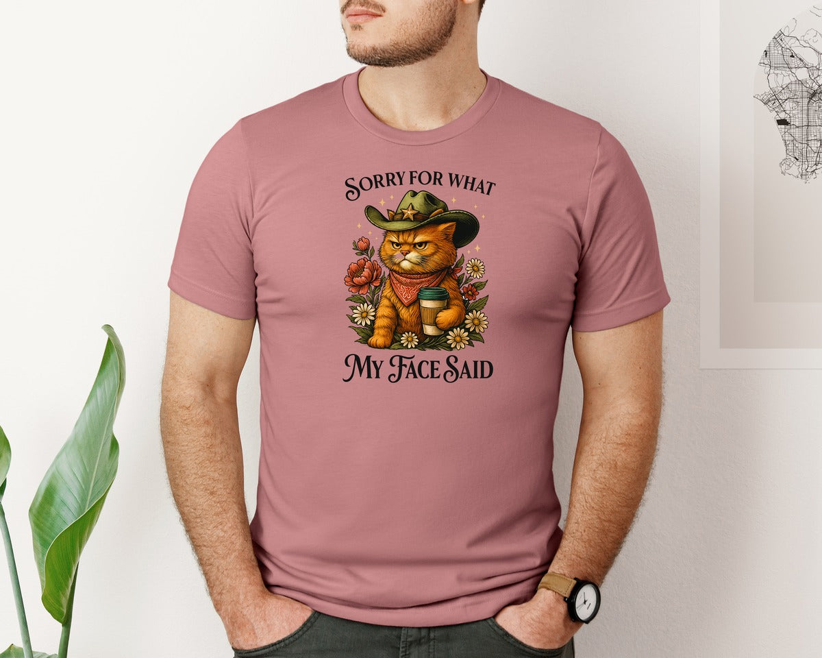 brand:Bella Canvas|color:Heather Mauve|Sorry For What My Face Said 7 Graphic T-Shirt
