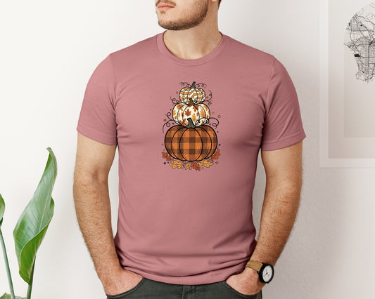 Stacked Pumpkins Fall Autumn Leaves Graphic T-Shirt