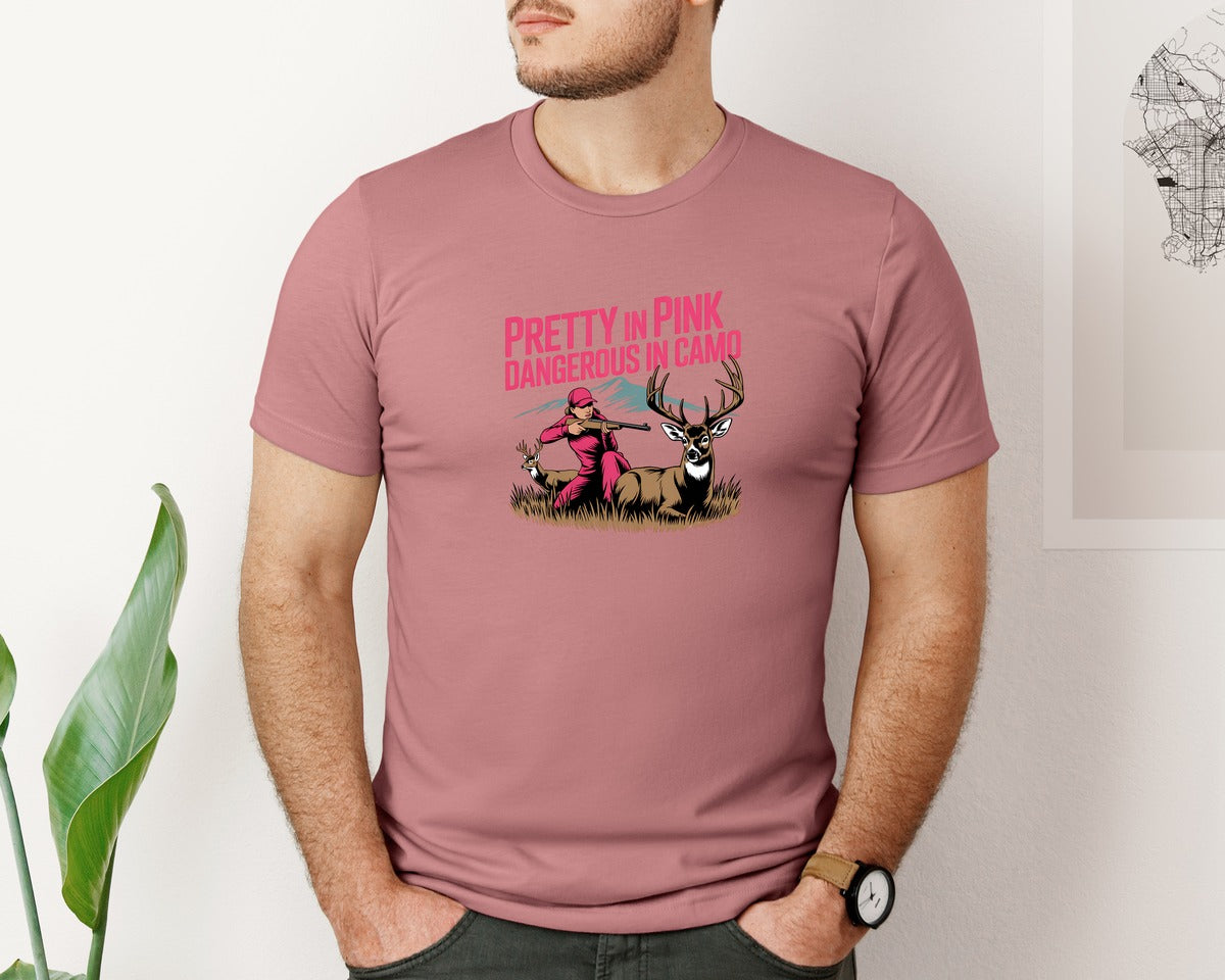 brand:Bella Canvas|color:Heather Mauve|Pretty In Pink Dangerous In Camo 3 Graphic T-Shirt