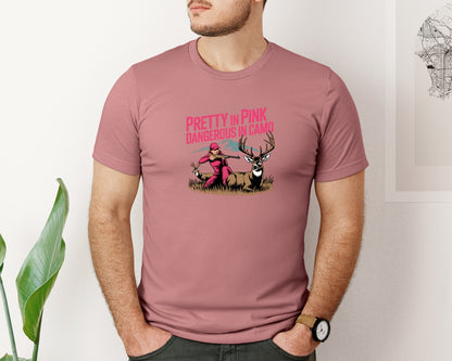 brand:Bella Canvas|color:Heather Mauve|Pretty In Pink Dangerous In Camo 3 Graphic T-Shirt