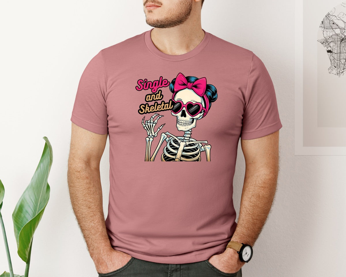 brand:Bella Canvas|color:Heather Mauve|Anti Valentines Day Skeleton Graphic T-Shirt