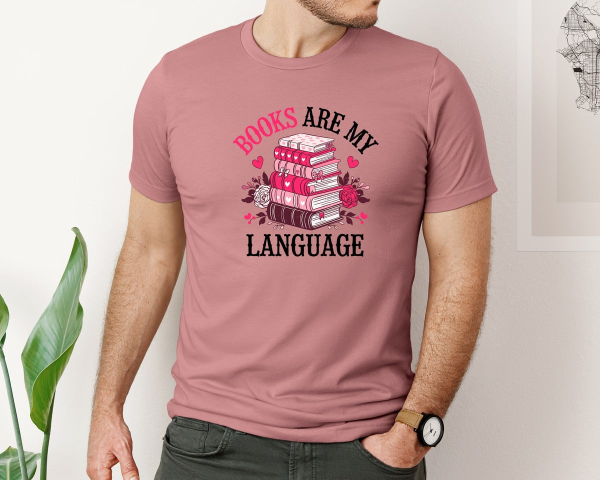 brand:Bella Canvas|color:Heather Mauve|Valentine Book Lover Valentine Graphic T-Shirt