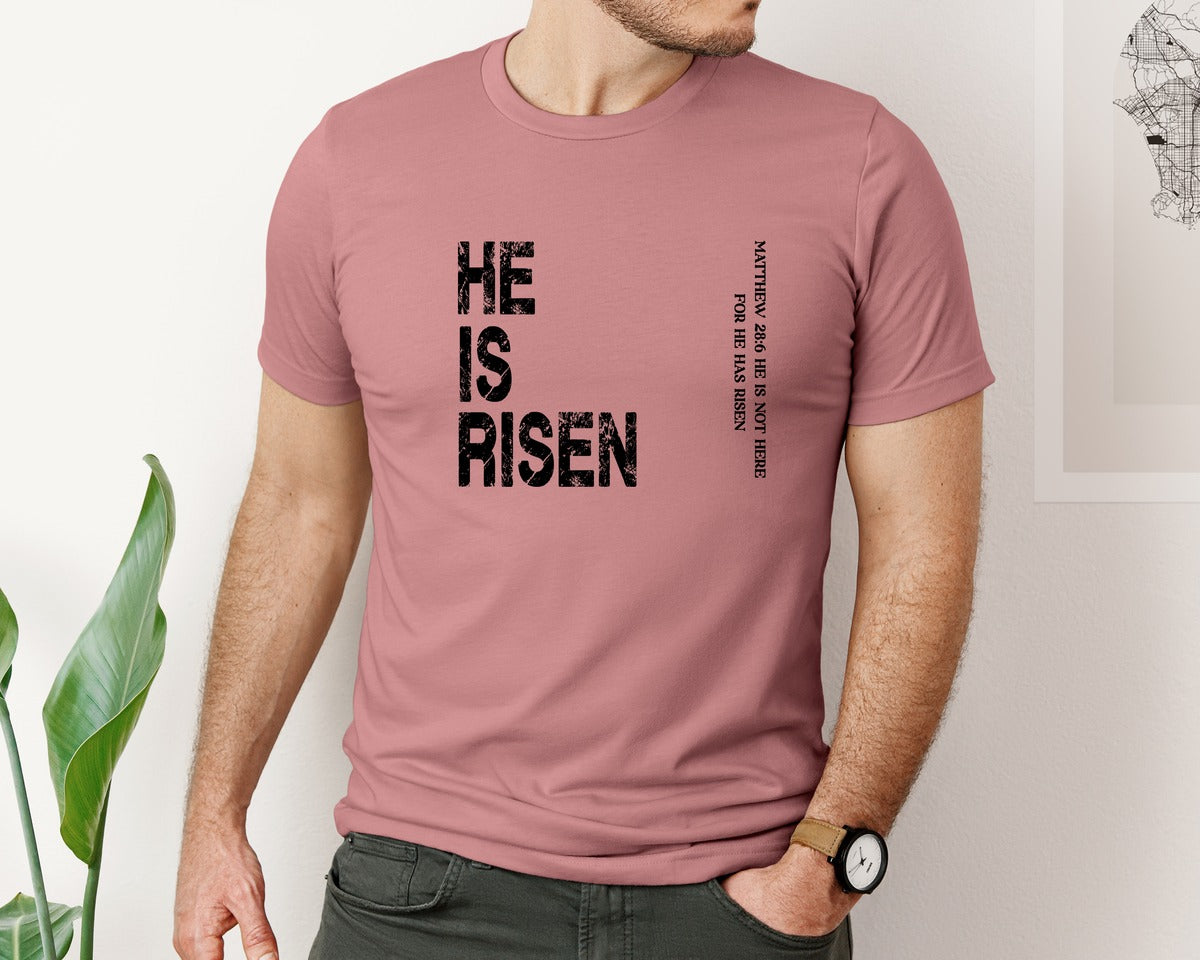 brand:Bella Canvas|color:Heather Mauve|He Is Risen Matthew 286 Easter Graphic T-Shirt