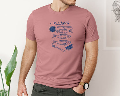 brand:Bella Canvas|color:Heather Mauve|Sardines Graphic T-Shirt