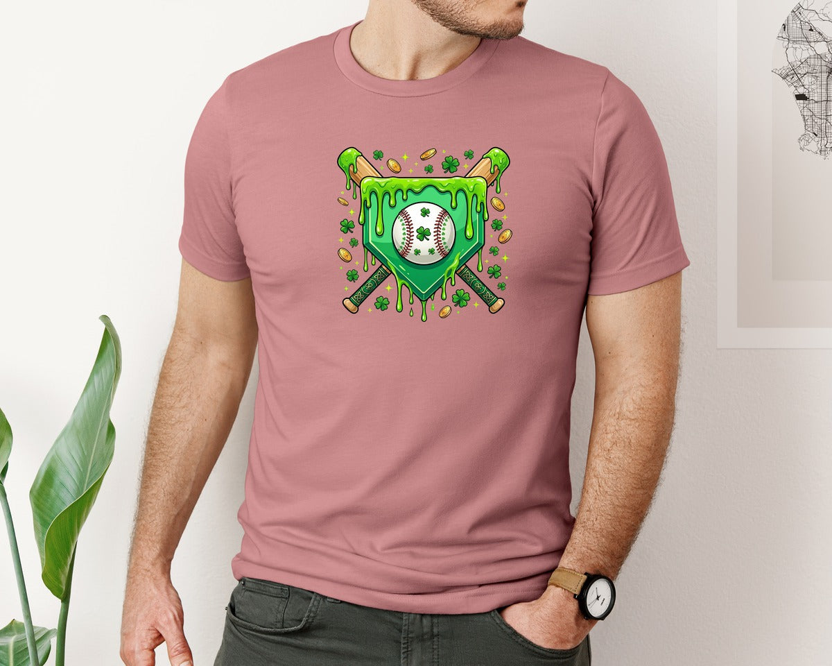 brand:Bella Canvas|color:Heather Mauve|Lucky Shamrock Baseball St Patrick Graphic T-Shirt