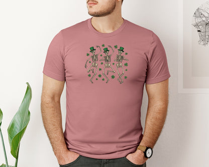 brand:Bella Canvas|color:Heather Mauve|St Patricks Day Dancing Skeleton 2 Graphic T-Shirt