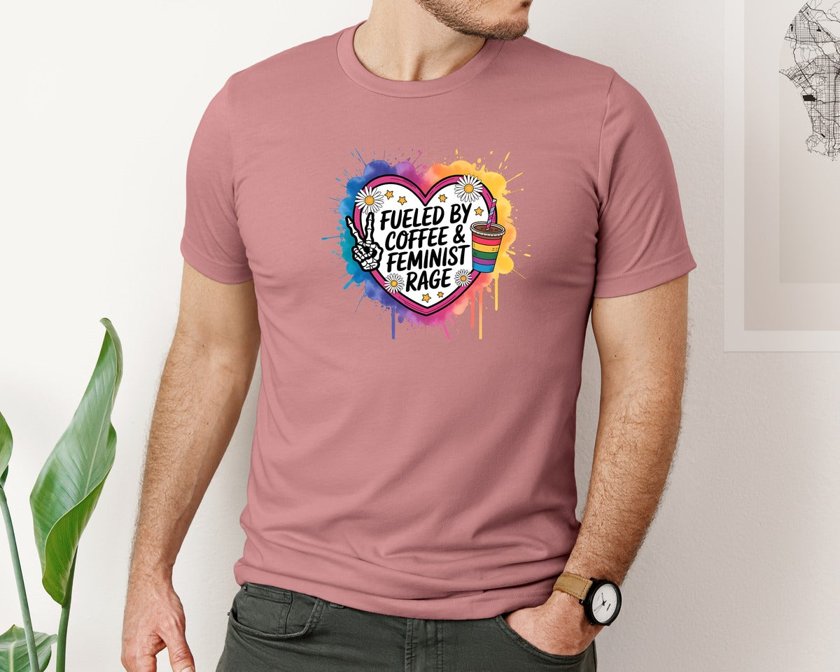 brand:Bella Canvas|color:Heather Mauve|Feminist Rage Coffee Lover Graphic T-Shirt