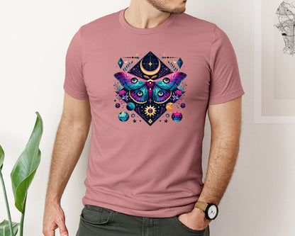 brand:Bella Canvas|color:Heather Mauve|Luna Moth Moon Phases Witchy Graphic T-Shirt
