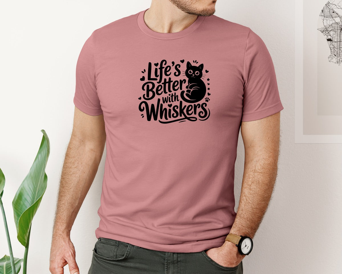 brand:Bella Canvas|color:Heather Mauve|Cat Lover Lifes Better With Whiskers Graphic T-Shirt