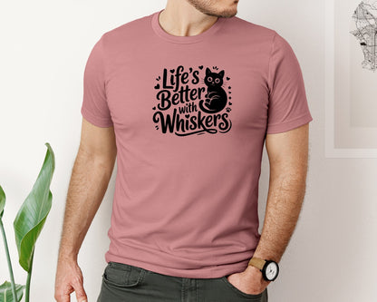 brand:Bella Canvas|color:Heather Mauve|Cat Lover Lifes Better With Whiskers Graphic T-Shirt
