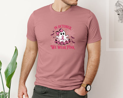 brand:Bella Canvas|color:Heather Mauve|In October We Wear Pink Breast Cancer 190 Graphic T-Shirt