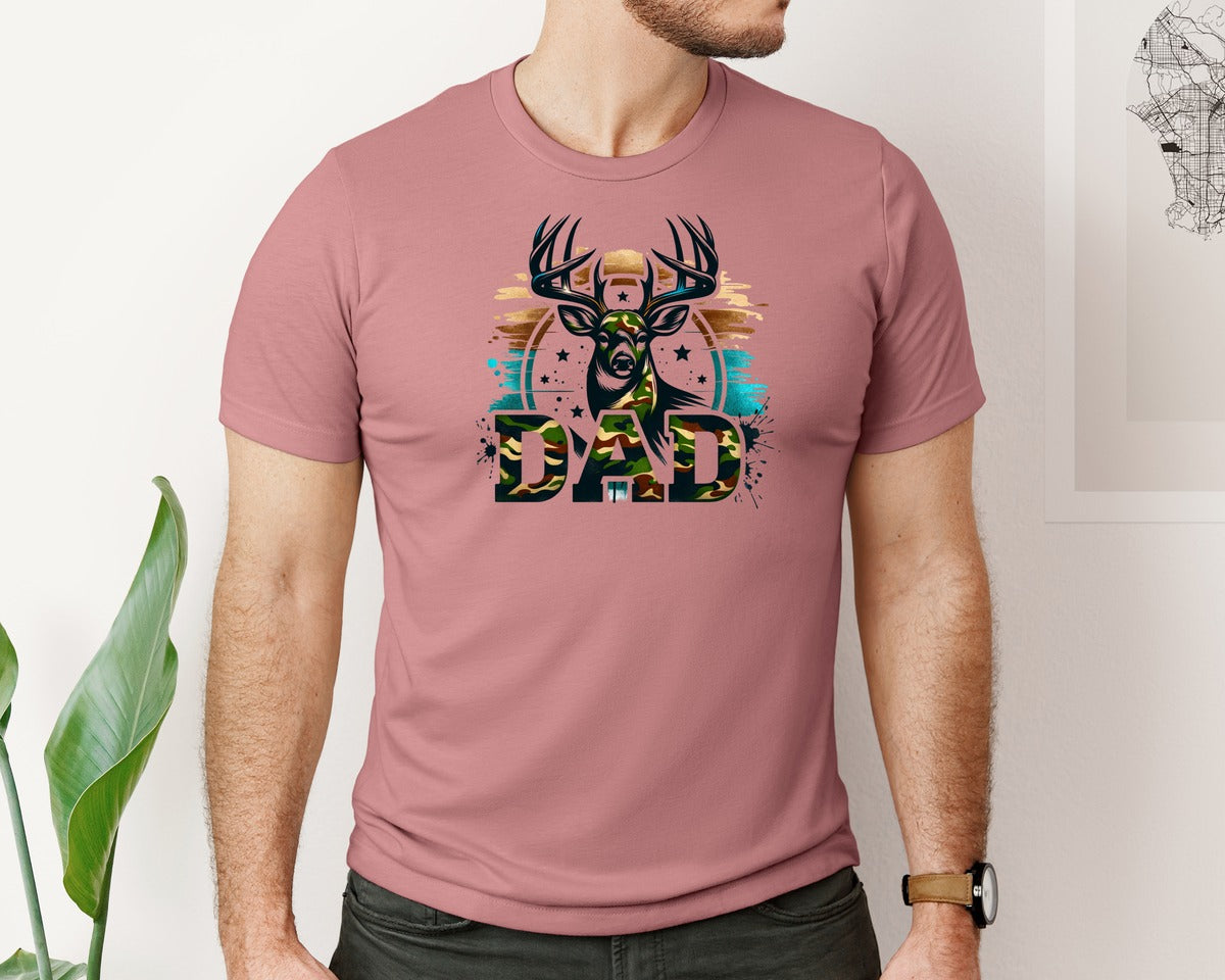 brand:Bella Canvas|color:Heather Mauve|Dad Camouflage Deer Hunting Graphic T-Shirt