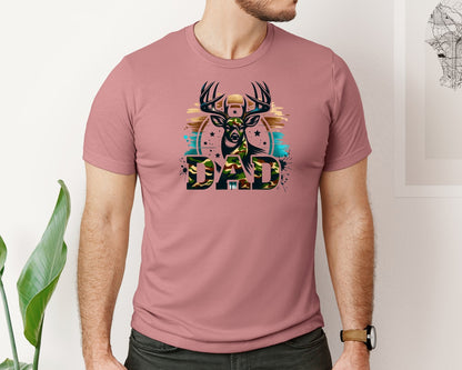 brand:Bella Canvas|color:Heather Mauve|Dad Camouflage Deer Hunting Graphic T-Shirt