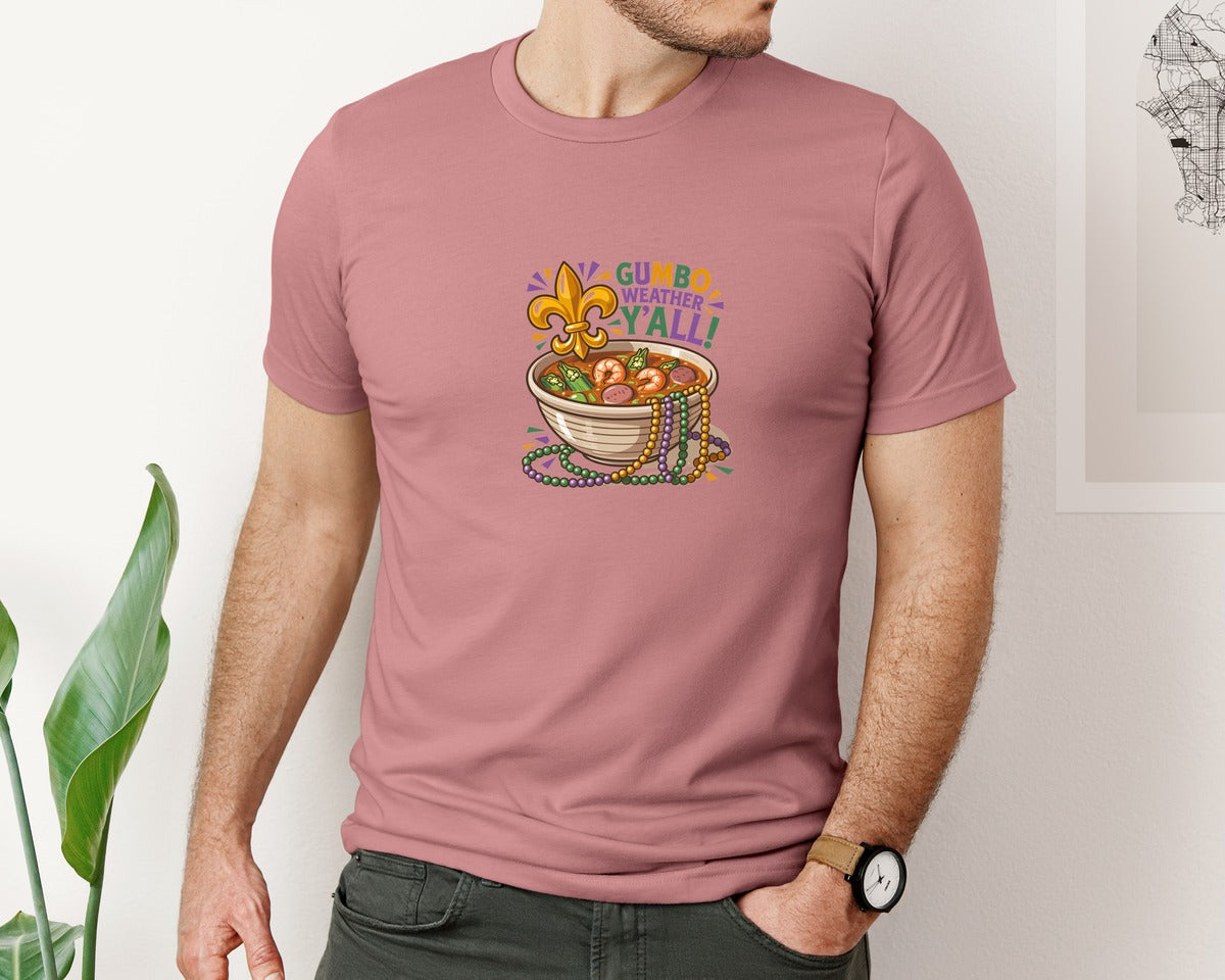 brand:Bella Canvas|color:Heather Mauve|Gumbo Weather Yall Cajun Southern Graphic T-Shirt