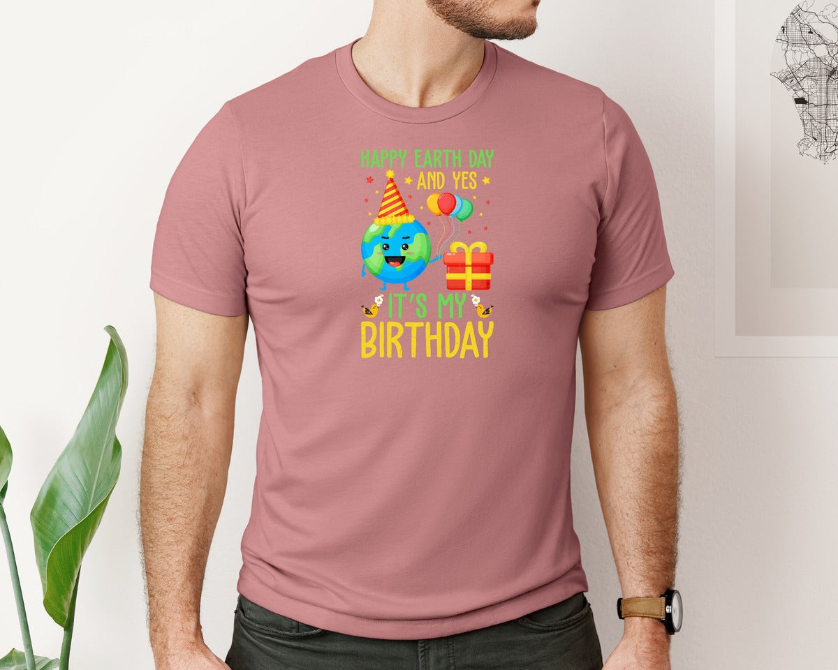 brand:Bella Canvas|color:Heather Mauve|Happy Earth Day Birth Day T Shirt Graphic T-Shirt