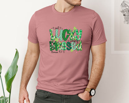 brand:Bella Canvas|color:Heather Mauve|Lucky Blessed St Patrick Graphic T-Shirt