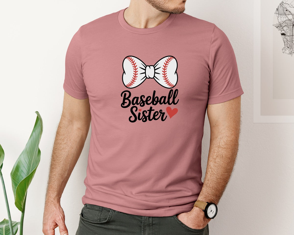 brand:Bella Canvas|color:Heather Mauve|Baseball Sister Bow Ai Graphic T-Shirt