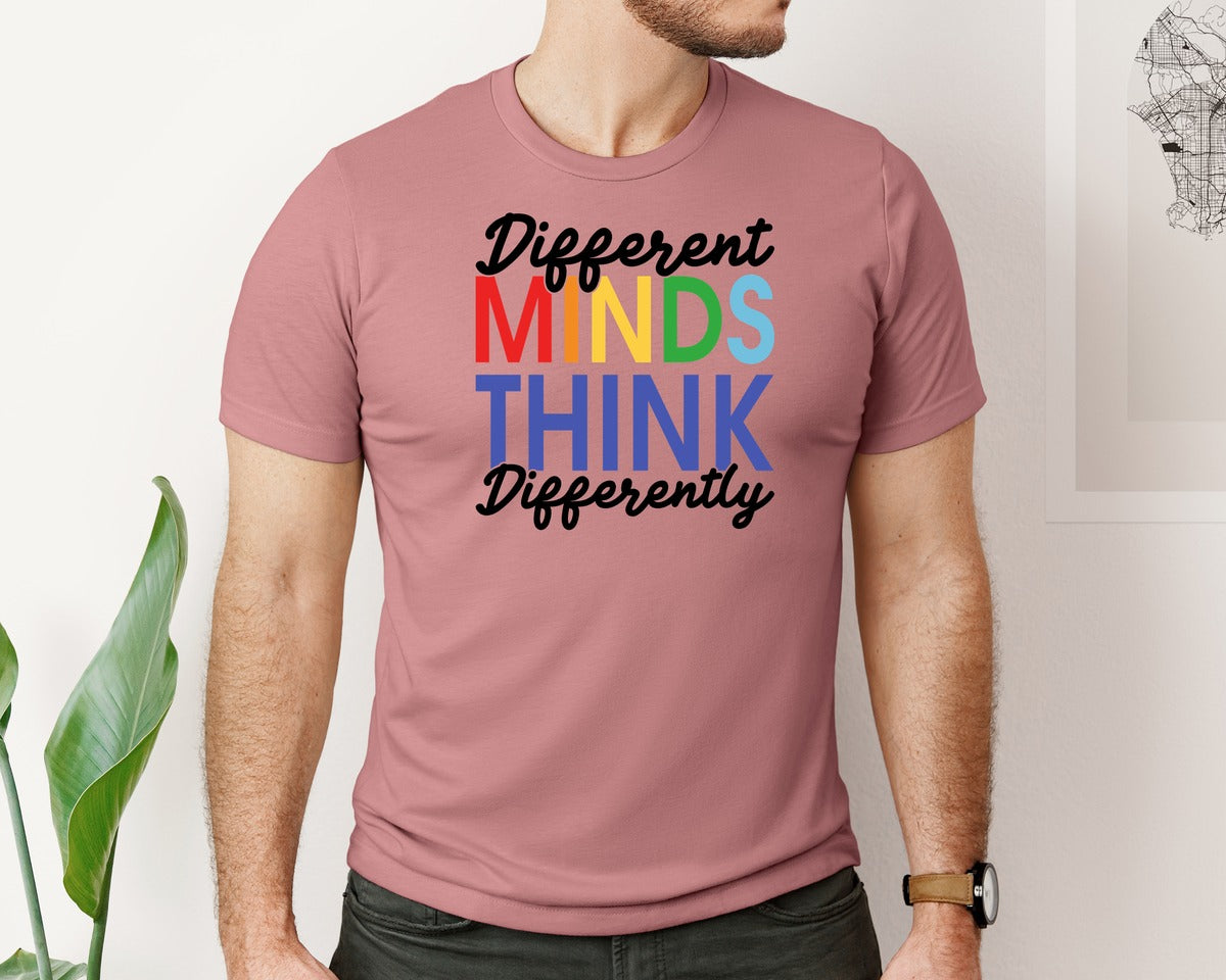 brand:Bella Canvas|color:Heather Mauve|Different Minds Autism T Shirt Graphic T-Shirt