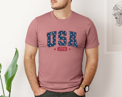 brand:Bella Canvas|color:Heather Mauve|Usa 1776 Svg4Th Of July Usa Varsity Graphic T-Shirt