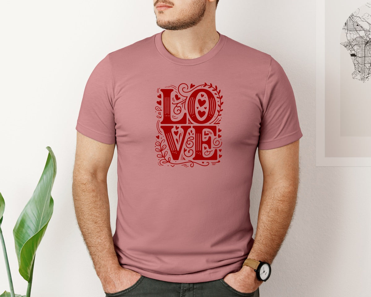 brand:Bella Canvas|color:Heather Mauve|Love Valentines Day 16 Graphic T-Shirt