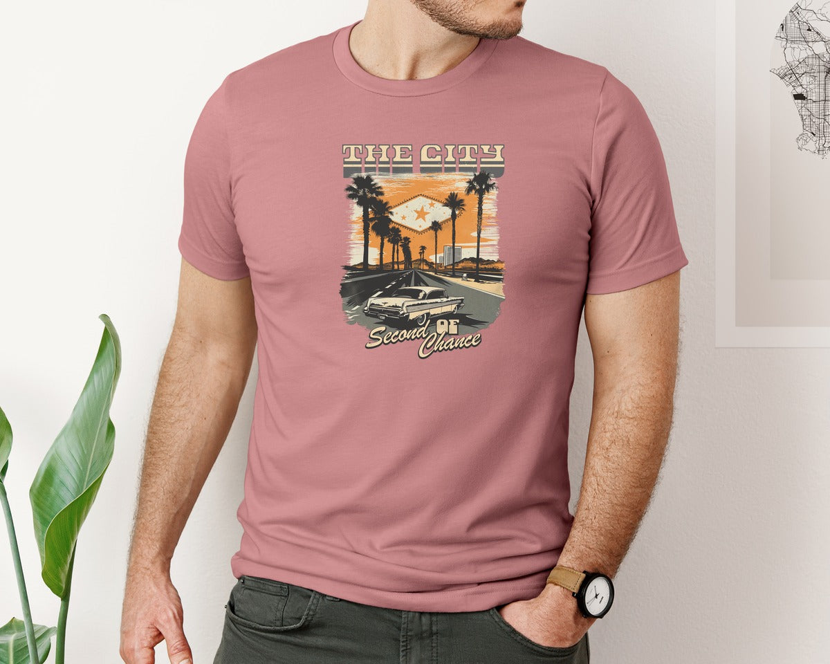 brand:Bella Canvas|color:Heather Mauve|The City Of Second Chances Tshirt Design Graphic T-Shirt
