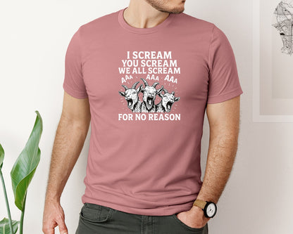 brand:Bella Canvas|color:Heather Mauve|Funny Goat Screaming Shirt Design Graphic T-Shirt