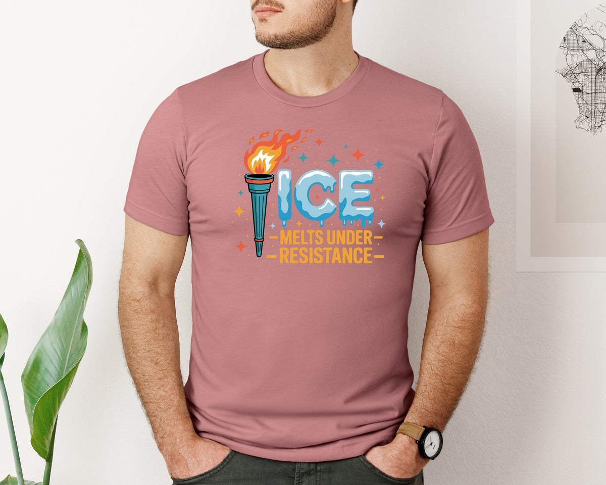 brand:Bella Canvas|color:Heather Mauve|Ice Melts Under Resistance Illustration Graphic T-Shirt