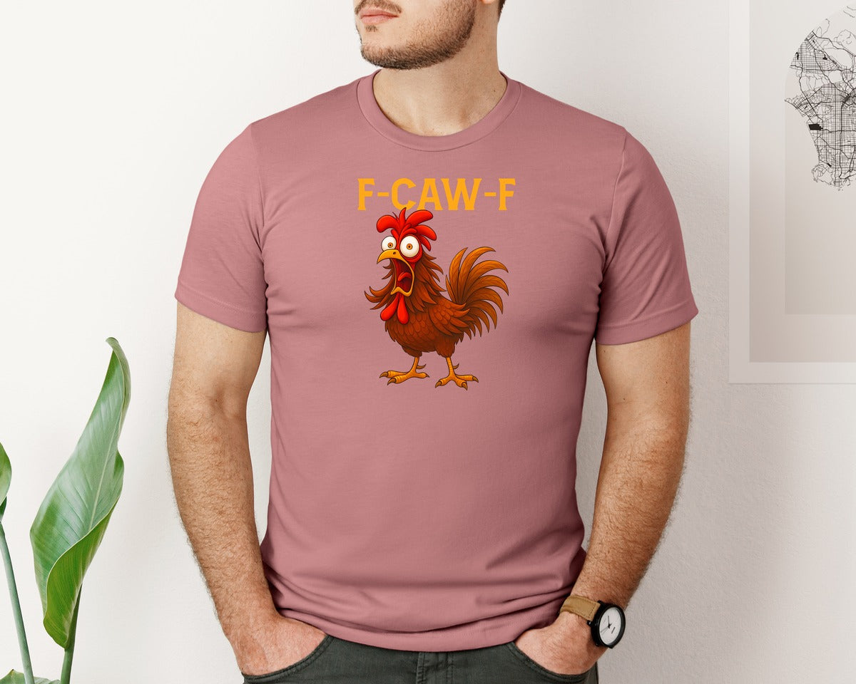 brand:Bella Canvas|color:Heather Mauve|F Caw F Rooster Screaming Chicken Meme Graphic T-Shirt