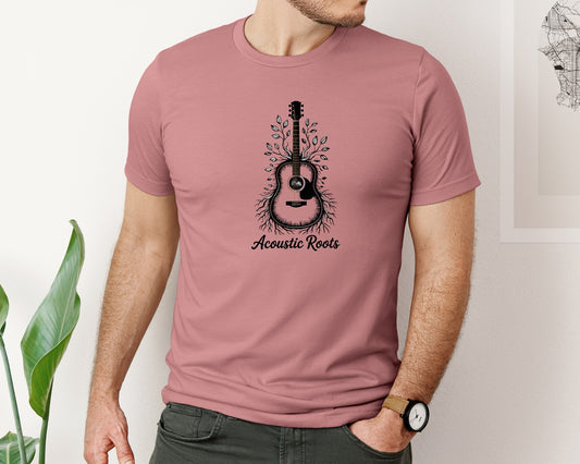 Acoustic Guitar With Roots And Leaves Graphic T-Shirt