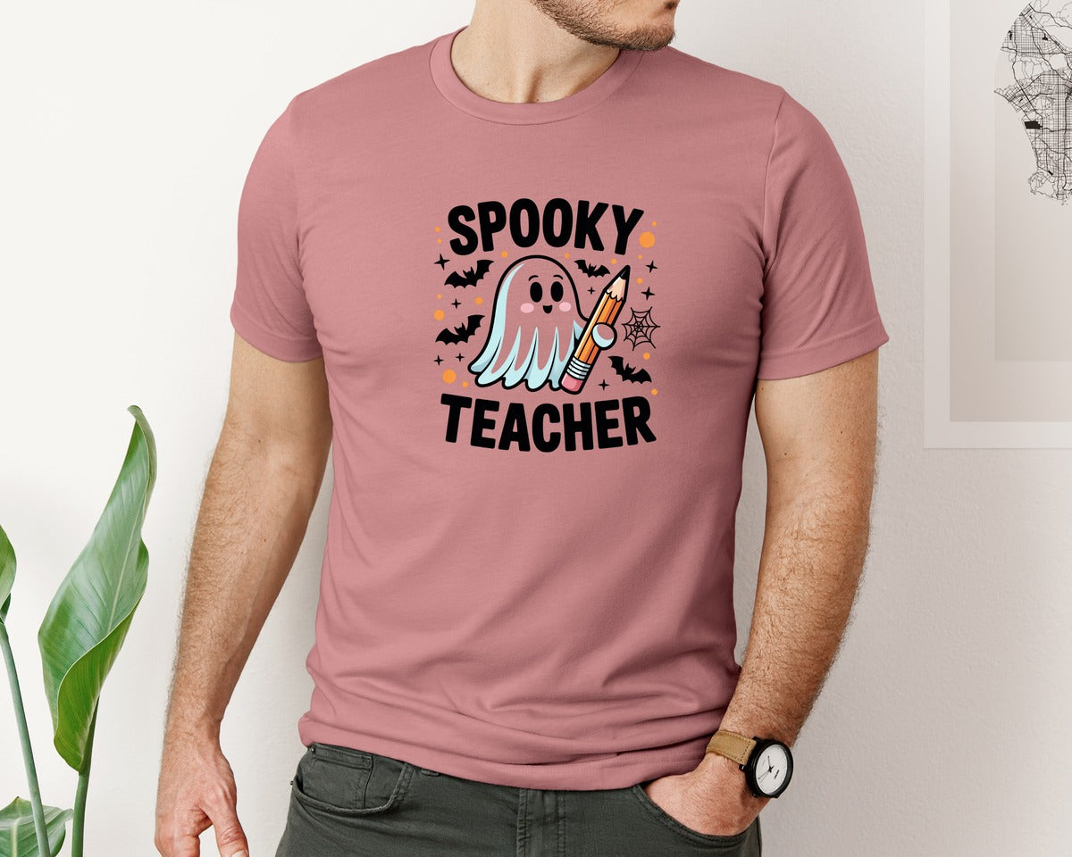 brand:Bella Canvas|color:Heather Mauve|Spooky Teacher Halloween 2 Graphic T-Shirt