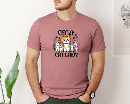 brand:Bella Canvas|color:Heather Mauve|Crazy Cat Lady 2 Graphic T-Shirt