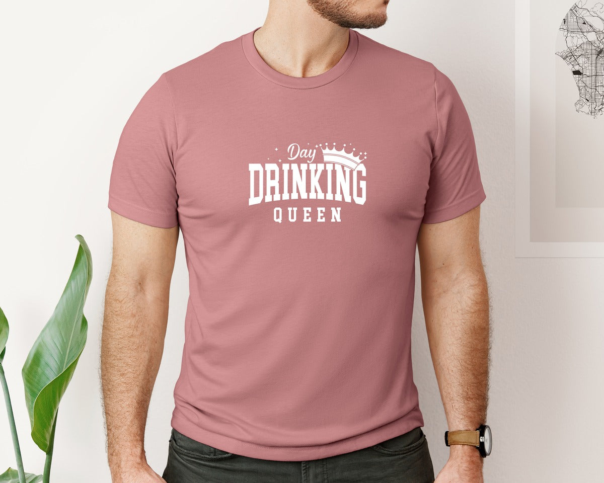 brand:Bella Canvas|color:Heather Mauve|Day Drinking Queen St Patricks Day Graphic T-Shirt