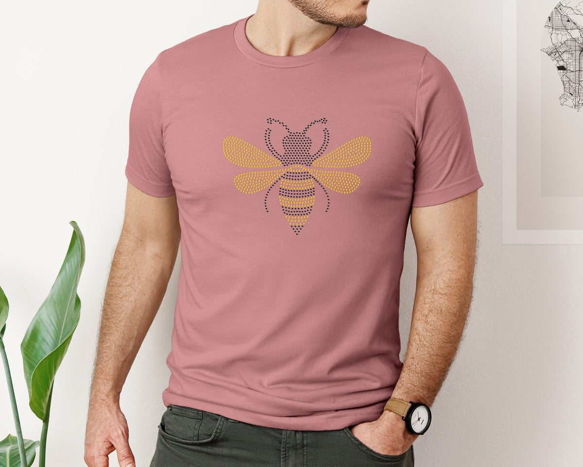 brand:Bella Canvas|color:Heather Mauve|Bee Rhinestone Template 4 Graphic T-Shirt