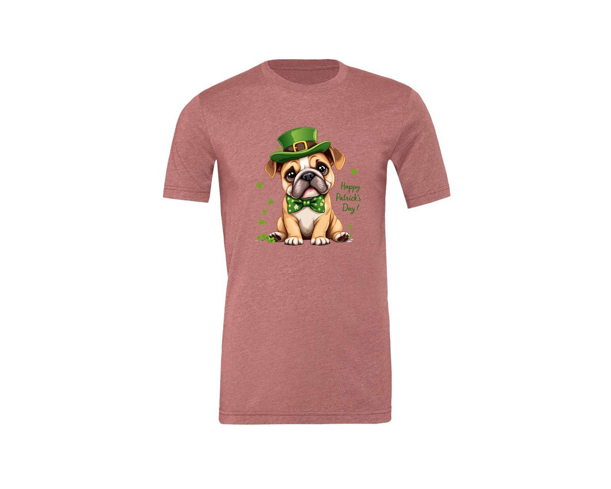 brand:Generic|color:Heather Mauve|St Patricks Day Bulldog Graphic T-Shirt