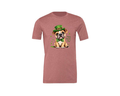 brand:Generic|color:Heather Mauve|St Patricks Day Bulldog Graphic T-Shirt