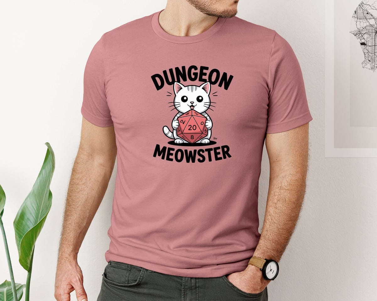 brand:Bella Canvas|color:Heather Mauve|Cute Cat With Rpg Dice Graphic T-Shirt