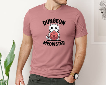 brand:Bella Canvas|color:Heather Mauve|Cute Cat With Rpg Dice Graphic T-Shirt