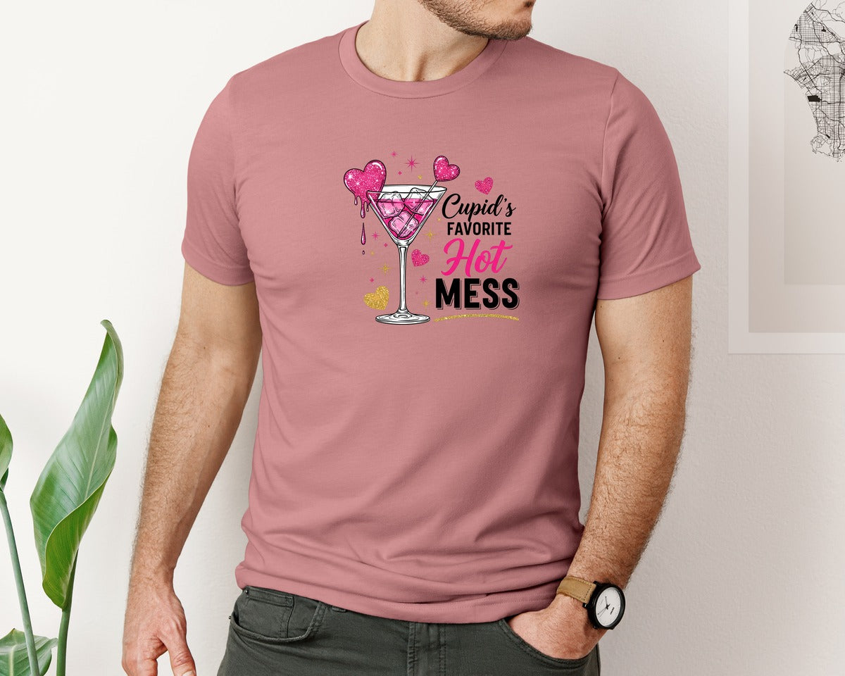 brand:Bella Canvas|color:Heather Mauve|Cupids Favorite Hot Mess Valentine Graphic T-Shirt