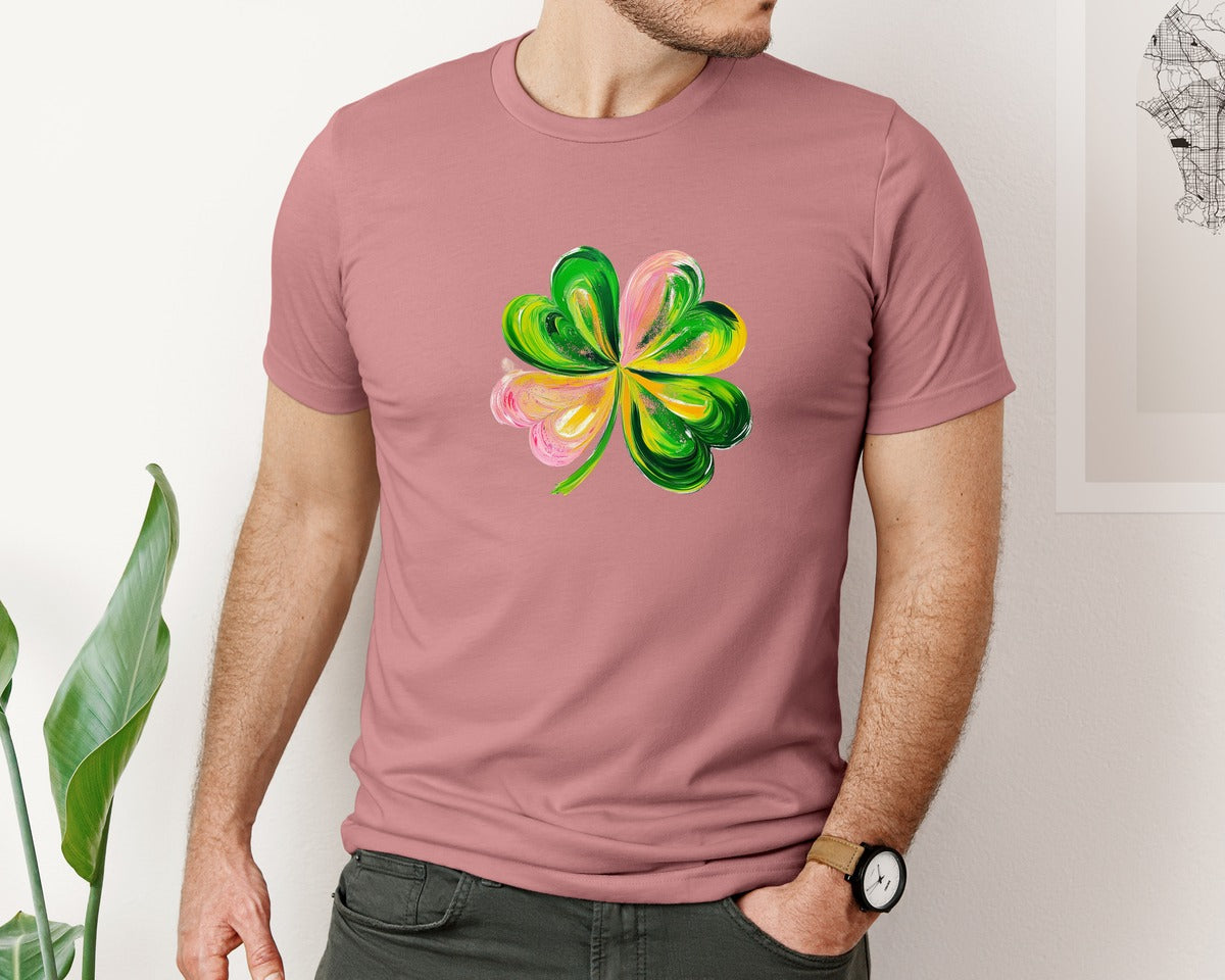 brand:Bella Canvas|color:Heather Mauve|Brushstroke Shamrock Graphic T-Shirt