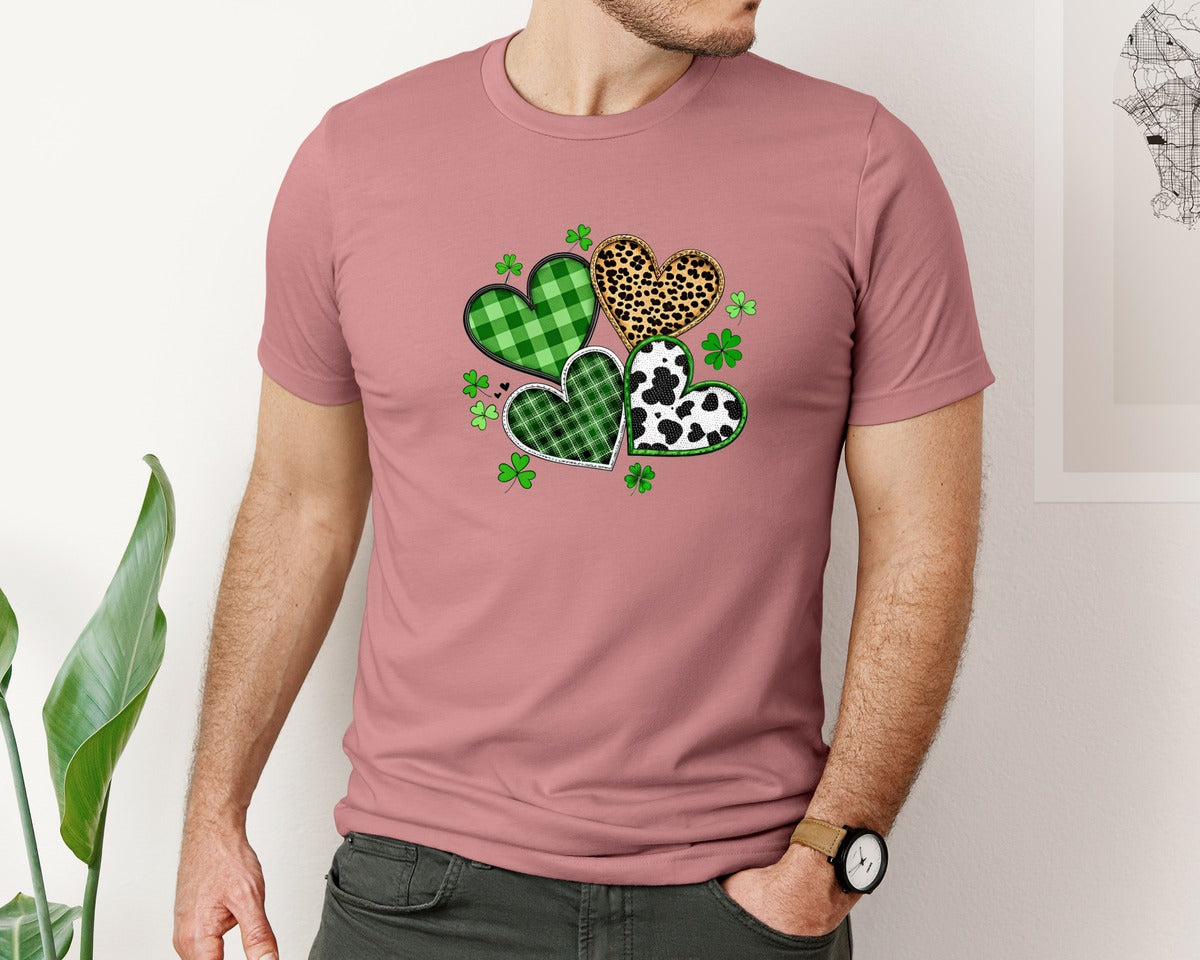 brand:Bella Canvas|color:Heather Mauve|St Patricks Day Heart Tshirt Design Graphic T-Shirt