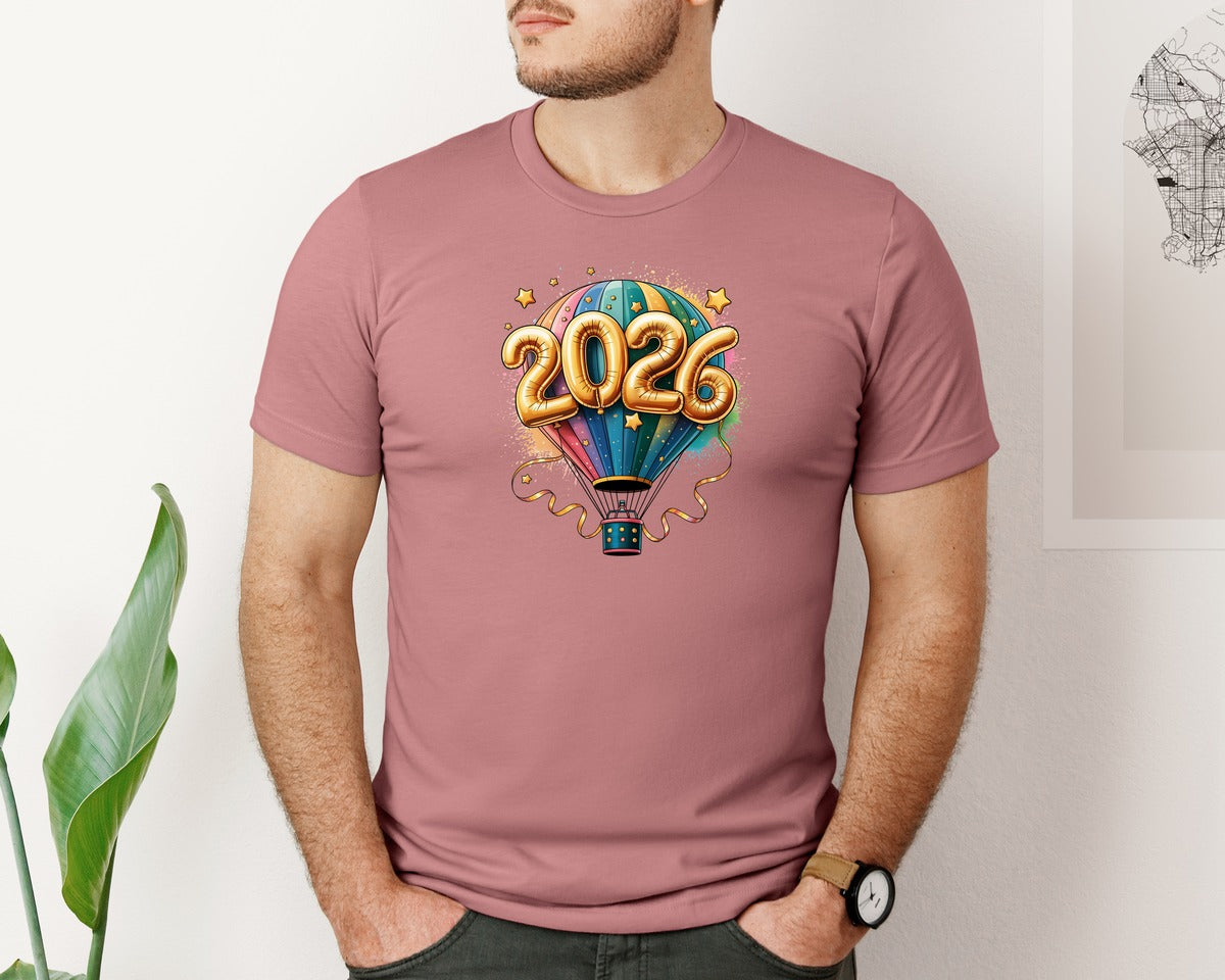 brand:Bella Canvas|color:Heather Mauve|Happy New Year 2026 Pngnew Year Ballons Graphic T-Shirt