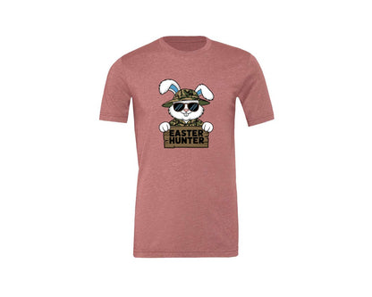 brand:Generic|color:Heather Mauve|Easter Hunter Bunny Boy Bunny Graphic T-Shirt