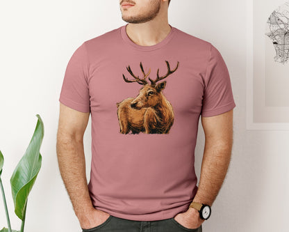 brand:Bella Canvas|color:Heather Mauve|Sketch Style Antlers Deer Art Design Graphic T-Shirt