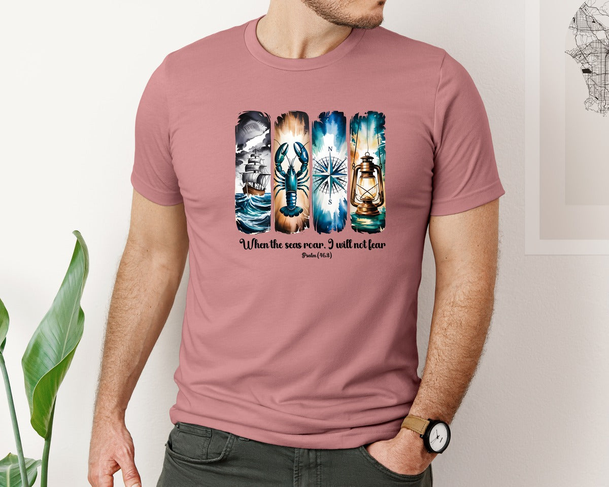 brand:Bella Canvas|color:Heather Mauve|Stormy Seascape Christian Psalm 463 Graphic T-Shirt