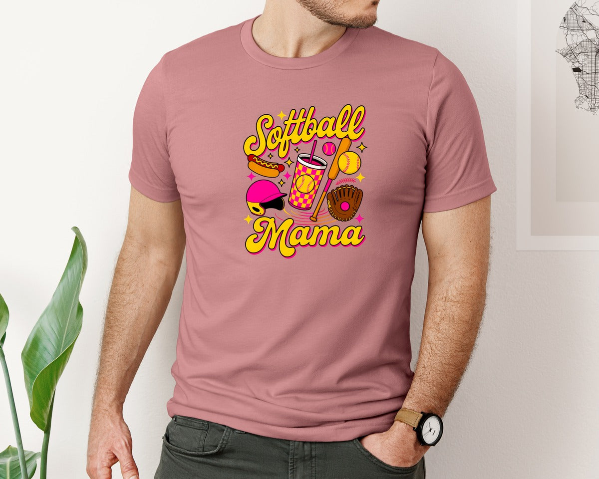 brand:Bella Canvas|color:Heather Mauve|Softball Mama Graphic T-Shirt