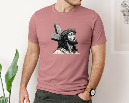 brand:Bella Canvas|color:Heather Mauve|Jesus Christ Crown Of Thorns Graphic T-Shirt