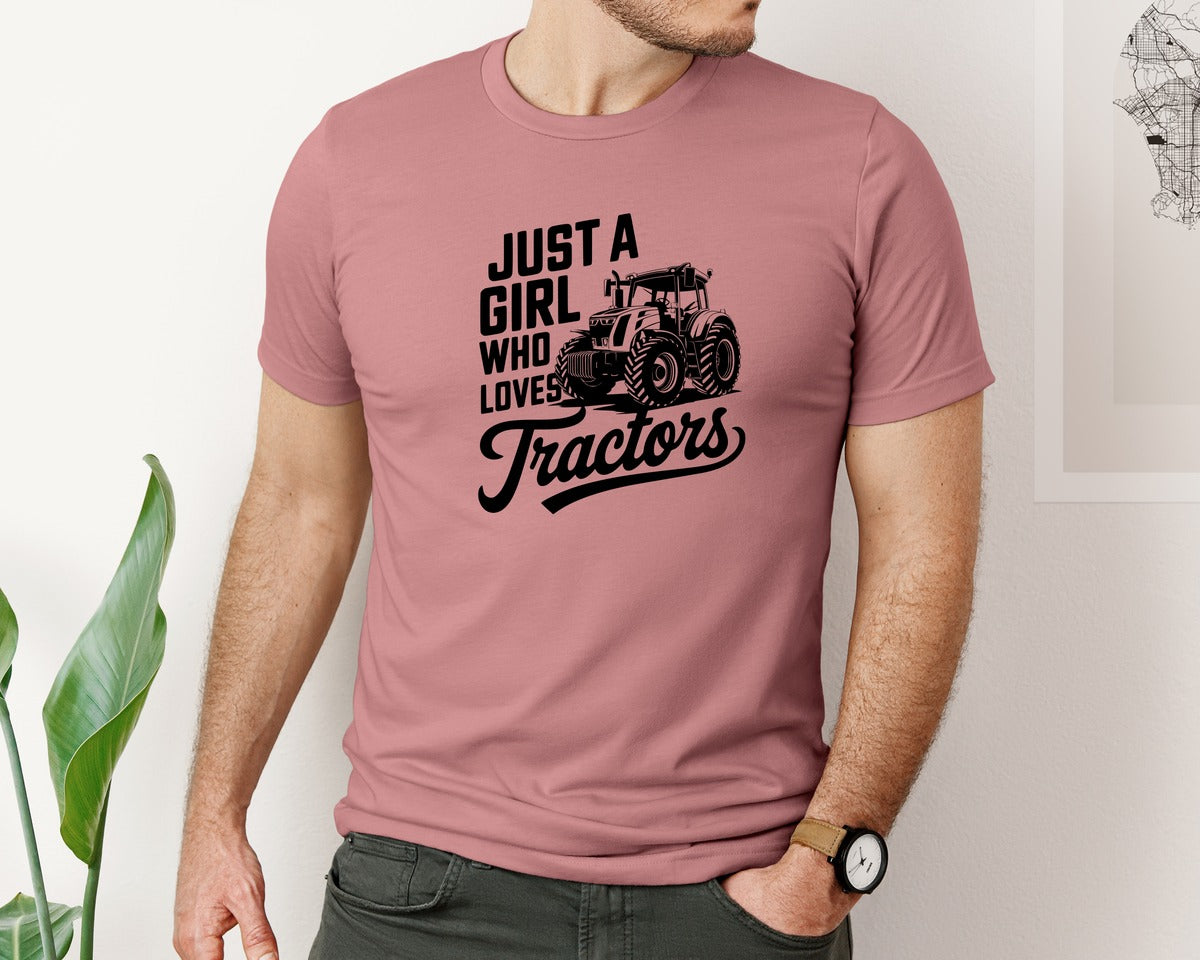 brand:Bella Canvas|color:Heather Mauve|Just A Girl Who Loves Tractors T Shi Graphic T-Shirt