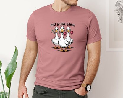 brand:Bella Canvas|color:Heather Mauve|Funny Valentine Just A Love Goose Graphic T-Shirt