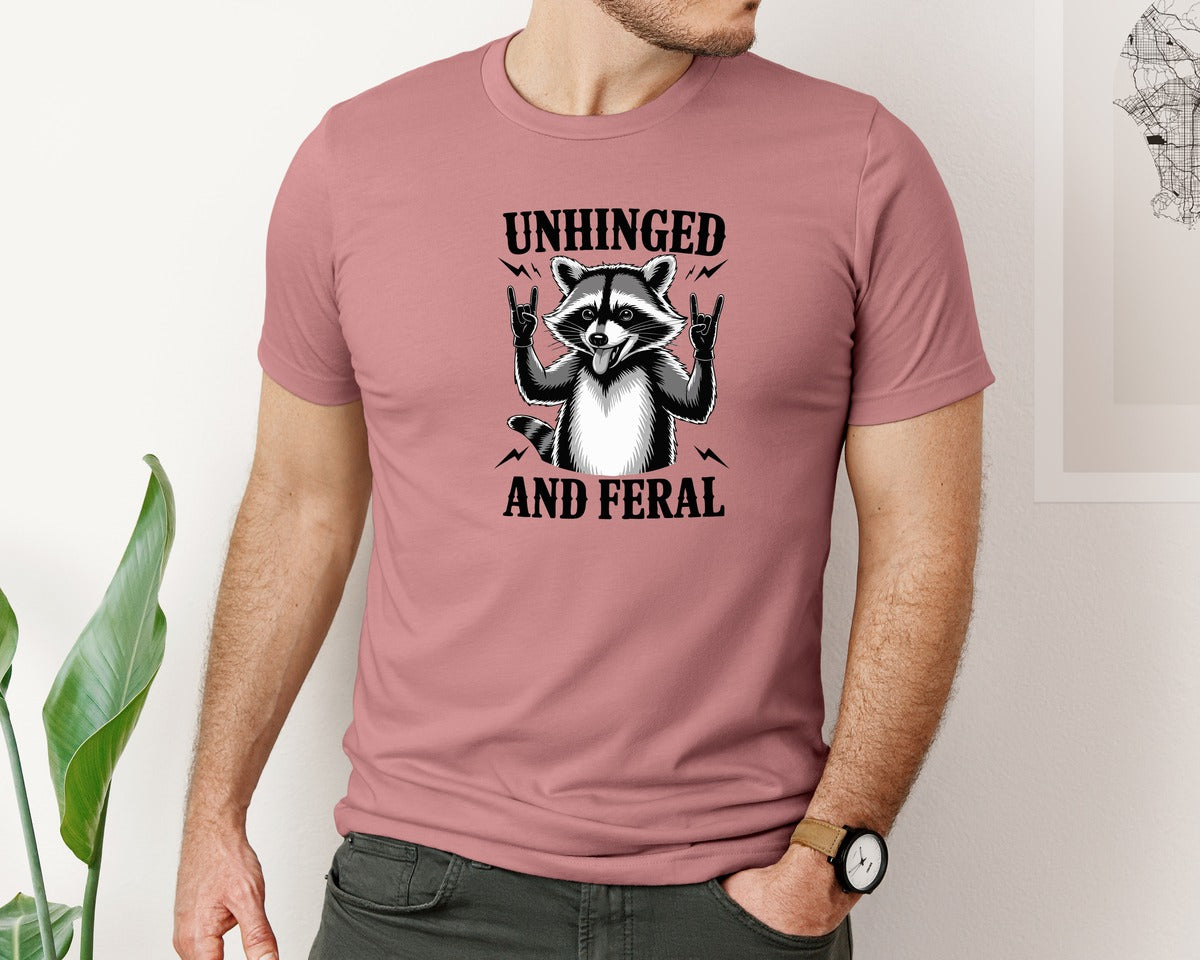 brand:Bella Canvas|color:Heather Mauve|Unhinged Raccoon Wild Rebel Design Graphic T-Shirt