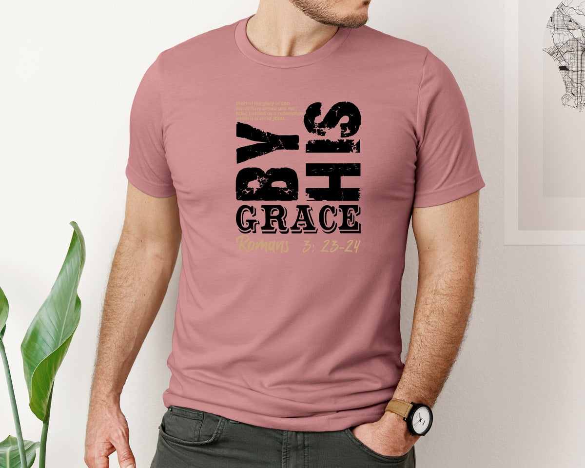 brand:Bella Canvas|color:Heather Mauve|Saved By His Amazing Grace Svgchristian 5 Graphic T-Shirt